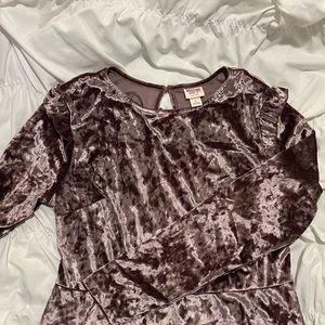 Lilac-Pink Silver Toned Fit and Flare Mini Dress with Shoulder Ruffles.